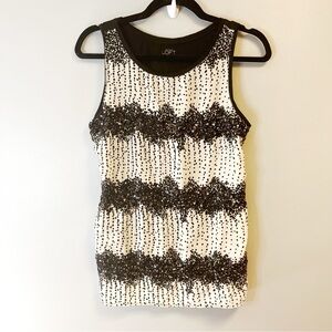 LOFT Tank Black & White Sequin Stripes Accent Front Sleeveless Top Sz XS EUC